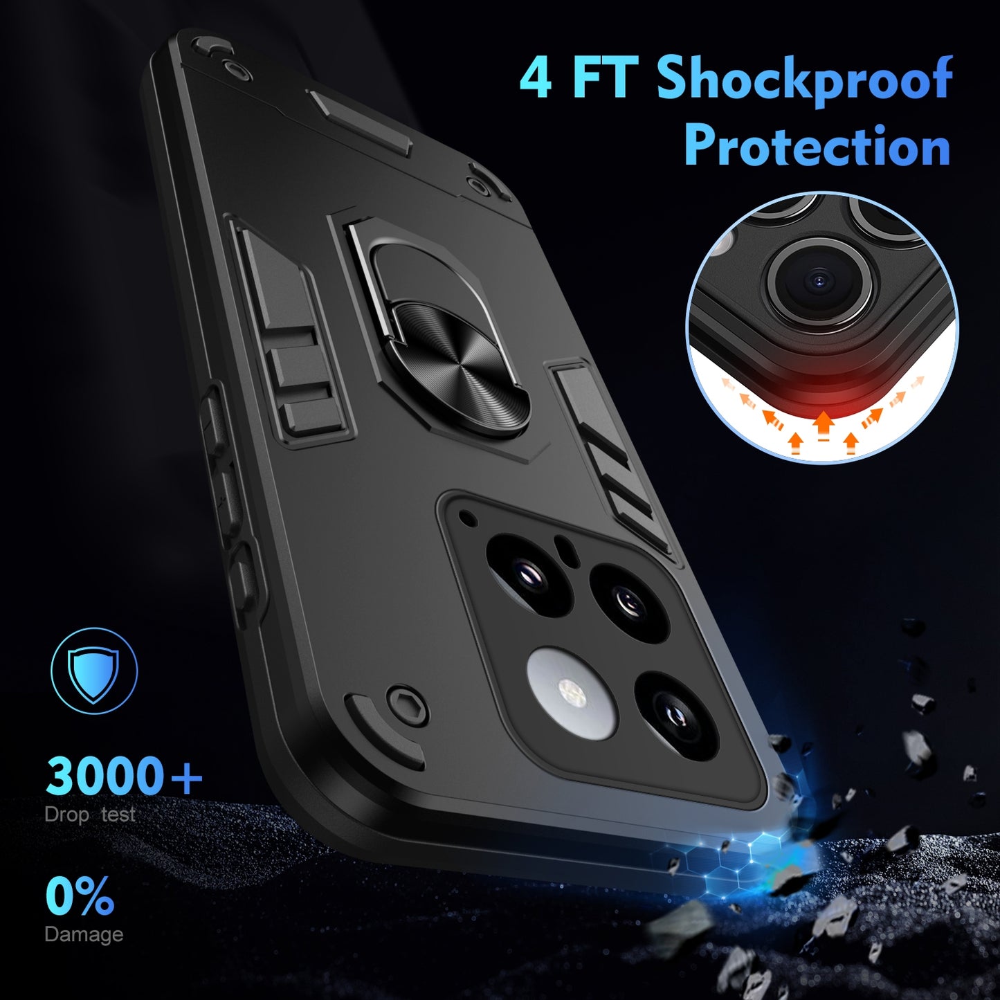 Shockproof Xiaomi 14 Phone Case with 360° Rotatable Metal Ring Holder, Magnetic Car Mount Stand, Ultra-Thin PC & Silicone Protection Cover