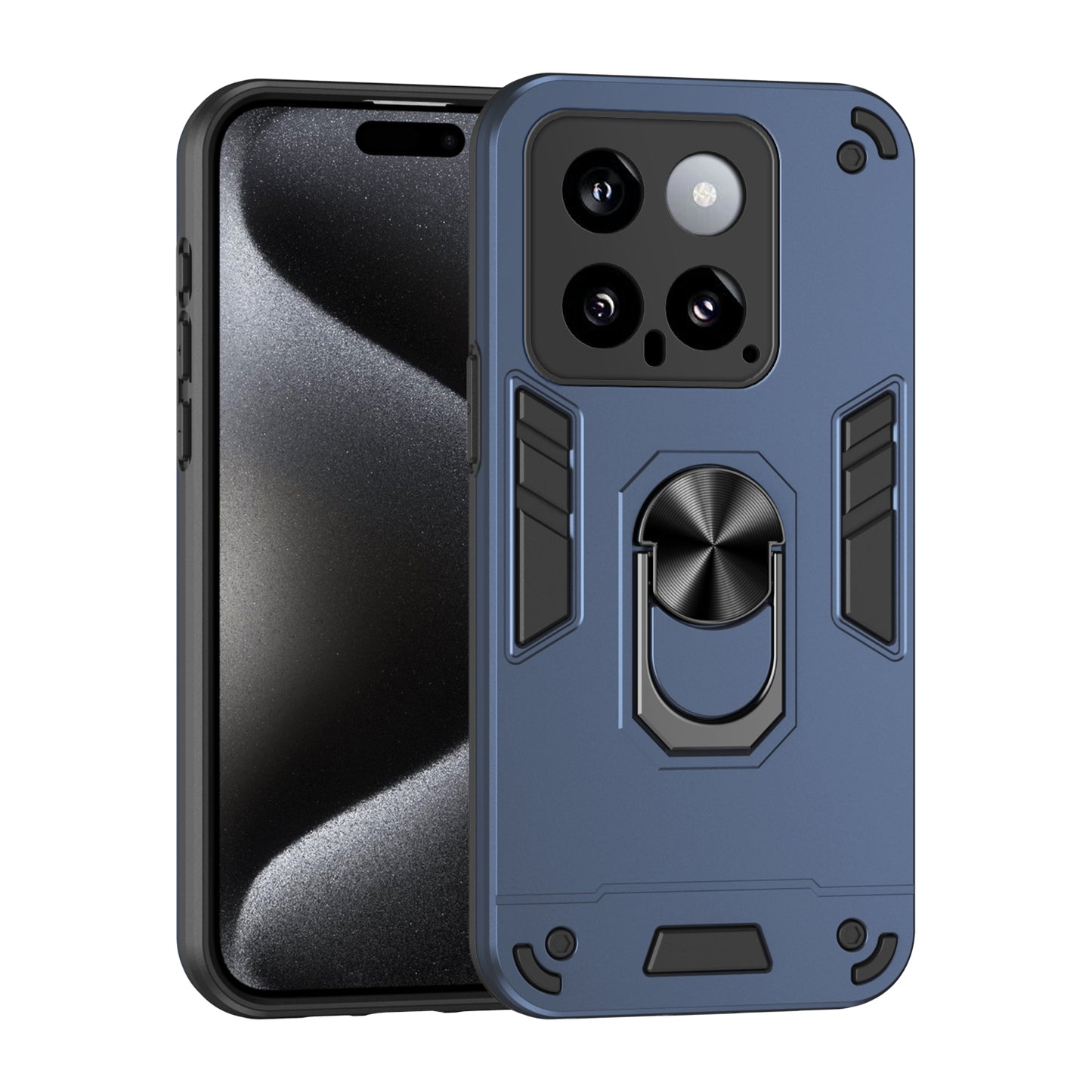 Shockproof Xiaomi 14 Phone Case with 360° Rotatable Metal Ring Holder, Magnetic Car Mount Stand, Ultra-Thin PC & Silicone Protection Cover