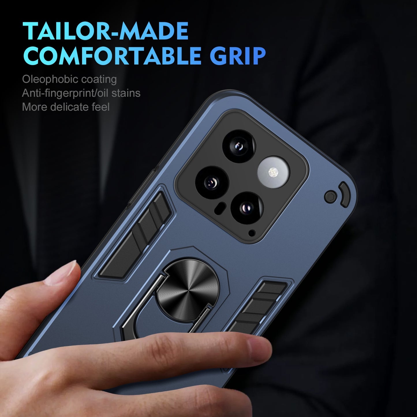 Shockproof Xiaomi 14 Phone Case with 360° Rotatable Metal Ring Holder, Magnetic Car Mount Stand, Ultra-Thin PC & Silicone Protection Cover