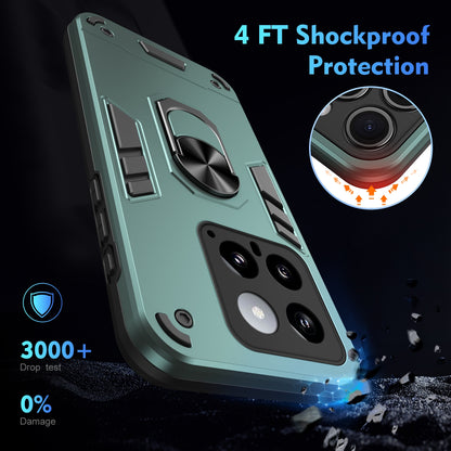 Shockproof Xiaomi 14 Phone Case with 360° Rotatable Metal Ring Holder, Magnetic Car Mount Stand, Ultra-Thin PC & Silicone Protection Cover