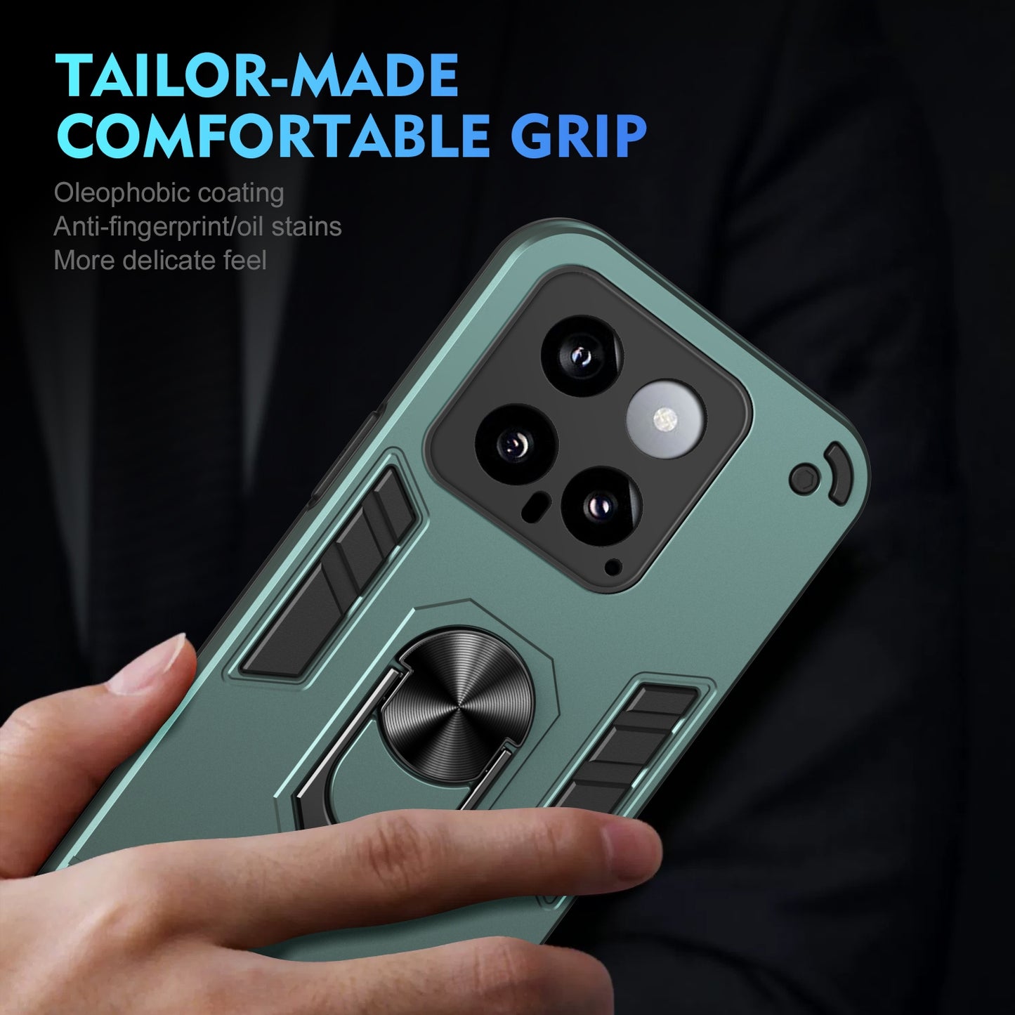 Shockproof Xiaomi 14 Phone Case with 360° Rotatable Metal Ring Holder, Magnetic Car Mount Stand, Ultra-Thin PC & Silicone Protection Cover