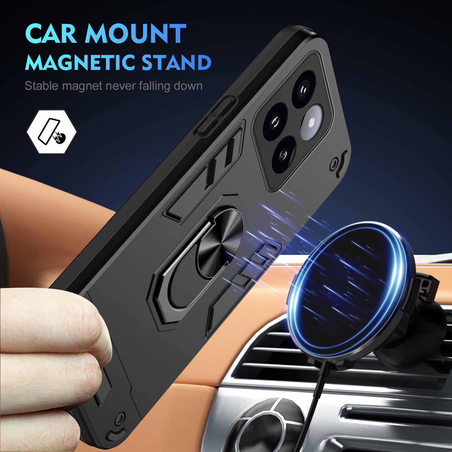 Shockproof Xiaomi 14 Pro Phone Case with 360° Rotatable Metal Ring Holder, Magnetic Car Mount Stand, Ultra-Thin PC & Silicone Protection Cover