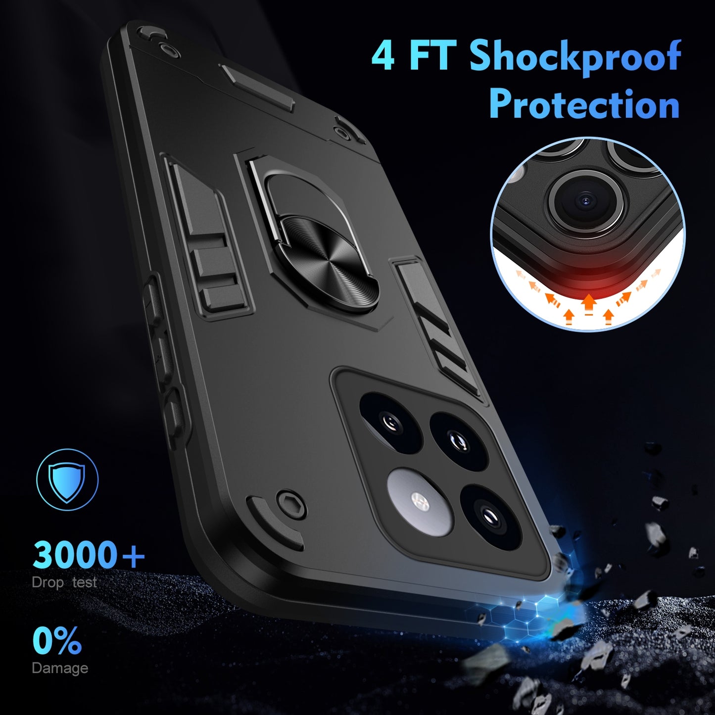 Shockproof Xiaomi 14 Pro Phone Case with 360° Rotatable Metal Ring Holder, Magnetic Car Mount Stand, Ultra-Thin PC & Silicone Protection Cover