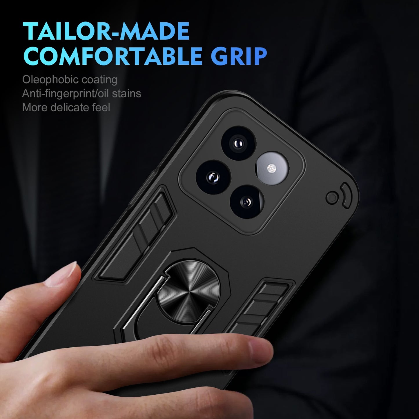 Shockproof Xiaomi 14 Pro Phone Case with 360° Rotatable Metal Ring Holder, Magnetic Car Mount Stand, Ultra-Thin PC & Silicone Protection Cover