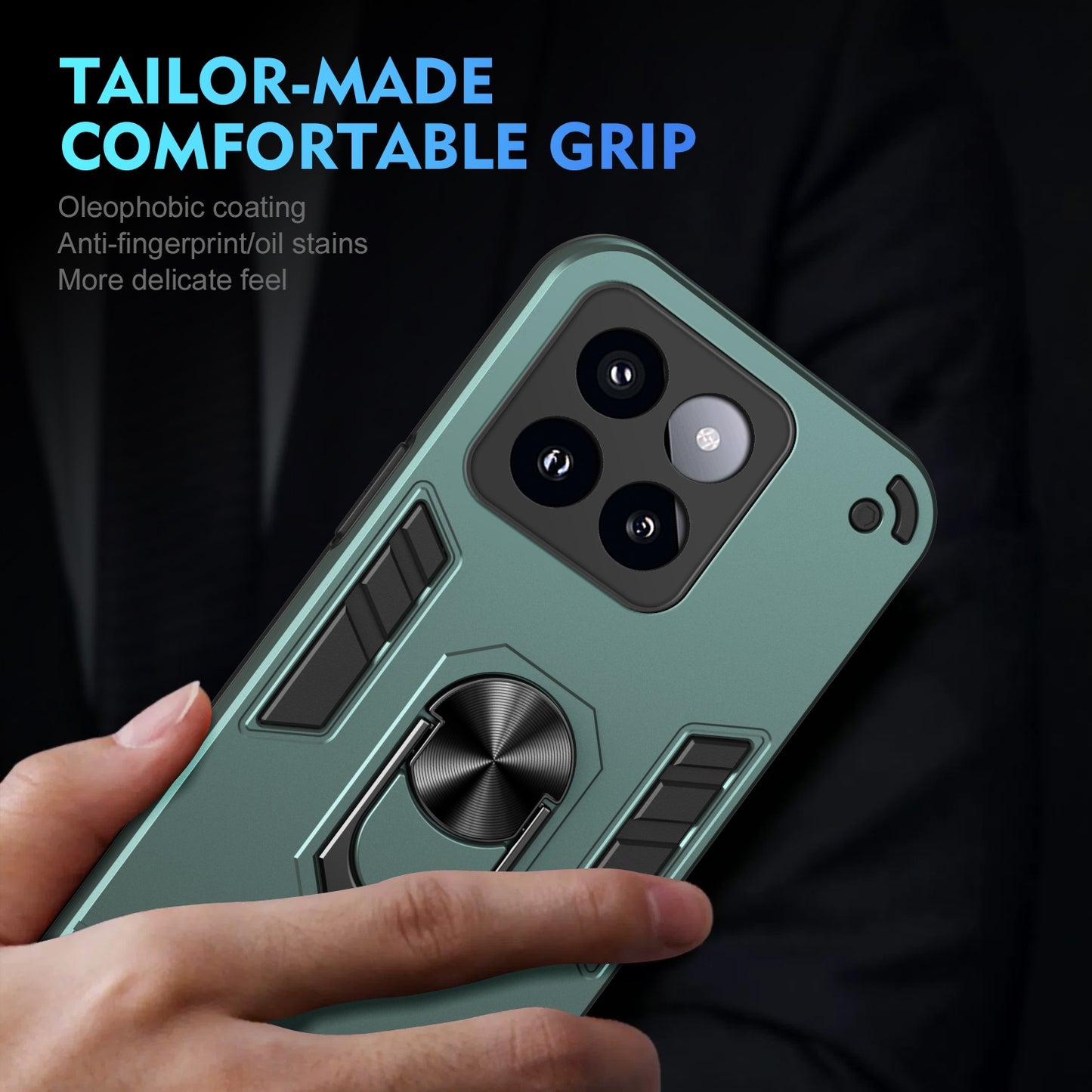 Shockproof Xiaomi 14 Pro Phone Case with 360° Rotatable Metal Ring Holder, Magnetic Car Mount Stand, Ultra-Thin PC & Silicone Protection Cover