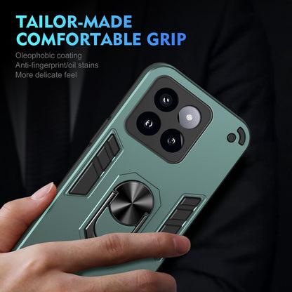 Shockproof Xiaomi 14 Pro Phone Case with 360° Rotatable Metal Ring Holder, Magnetic Car Mount Stand, Ultra-Thin PC & Silicone Protection Cover