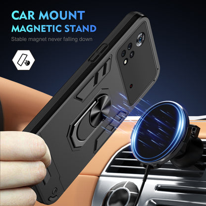 Shockproof Xiaomi Poco X4 Pro 5G Phone Case with 360° Rotatable Metal Ring Holder, Magnetic Car Mount Stand, Ultra-Thin PC & Silicone Protection Cover