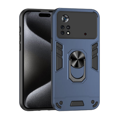 Shockproof Xiaomi Poco X4 Pro 5G Phone Case with 360° Rotatable Metal Ring Holder, Magnetic Car Mount Stand, Ultra-Thin PC & Silicone Protection Cover