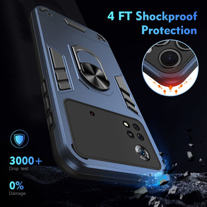 Shockproof Xiaomi Poco X4 Pro 5G Phone Case with 360° Rotatable Metal Ring Holder, Magnetic Car Mount Stand, Ultra-Thin PC & Silicone Protection Cover