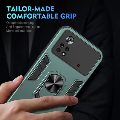 Shockproof Xiaomi Poco X4 Pro 5G Phone Case with 360° Rotatable Metal Ring Holder, Magnetic Car Mount Stand, Ultra-Thin PC & Silicone Protection Cover