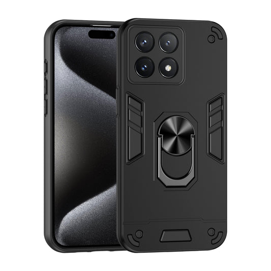 Shockproof Xiaomi Poco X6 Pro 5G Phone Case with 360° Rotatable Metal Ring Holder, Magnetic Car Mount Stand, Ultra-Thin PC & Silicone Protection Cover