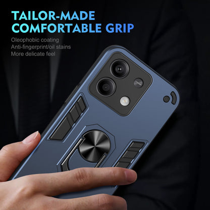 Shockproof Xiaomi Redmi Note 13 Phone Case with 360° Rotatable Metal Ring Holder, Magnetic Car Mount Stand, Ultra-Thin PC & Silicone Protection Cover