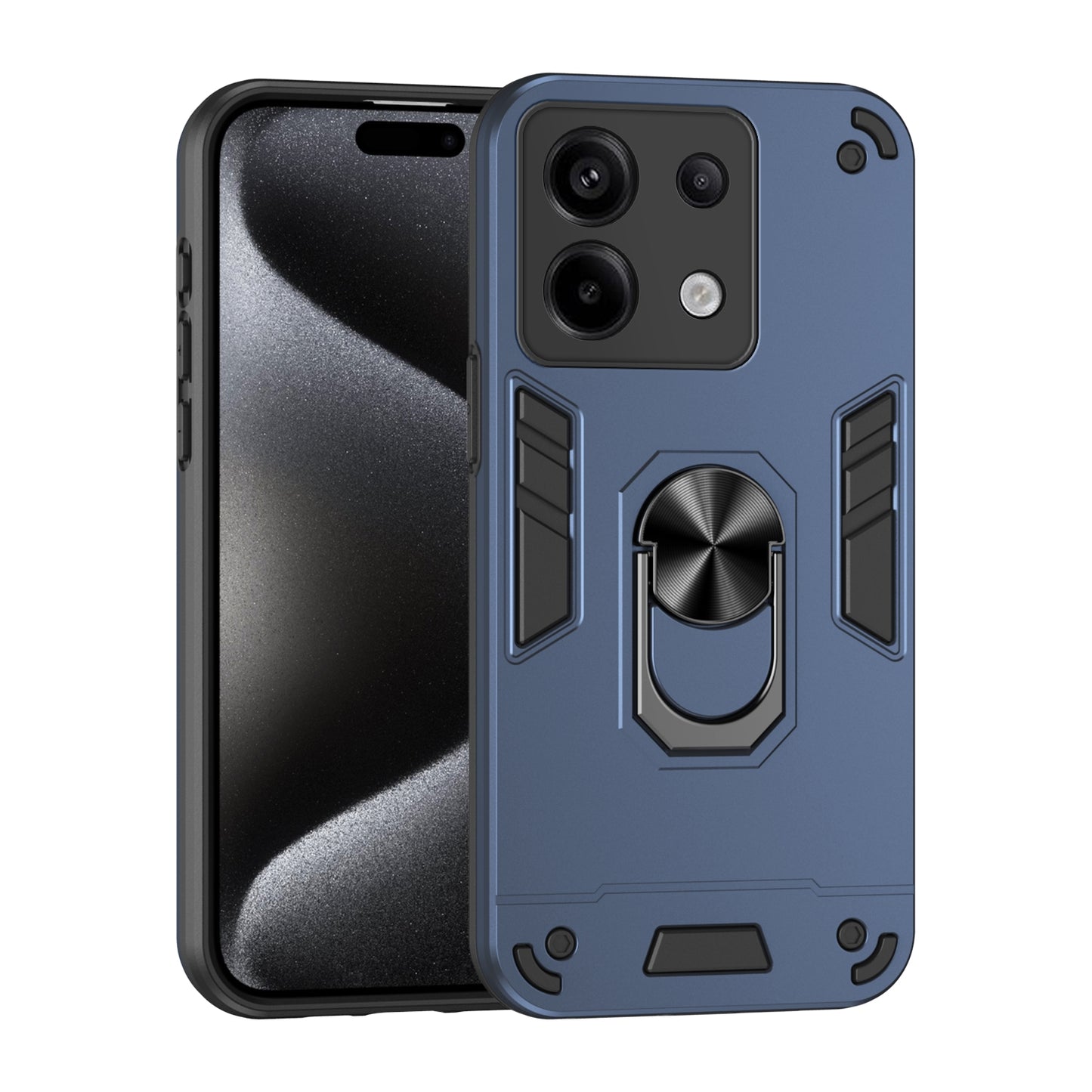 Shockproof Xiaomi Redmi Note 13 Pro Phone Case with 360° Rotatable Metal Ring Holder, Magnetic Car Mount Stand, Ultra-Thin PC & Silicone Protection Cover