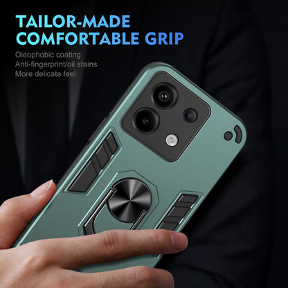 Shockproof Xiaomi Redmi Note 13 Pro Phone Case with 360° Rotatable Metal Ring Holder, Magnetic Car Mount Stand, Ultra-Thin PC & Silicone Protection Cover