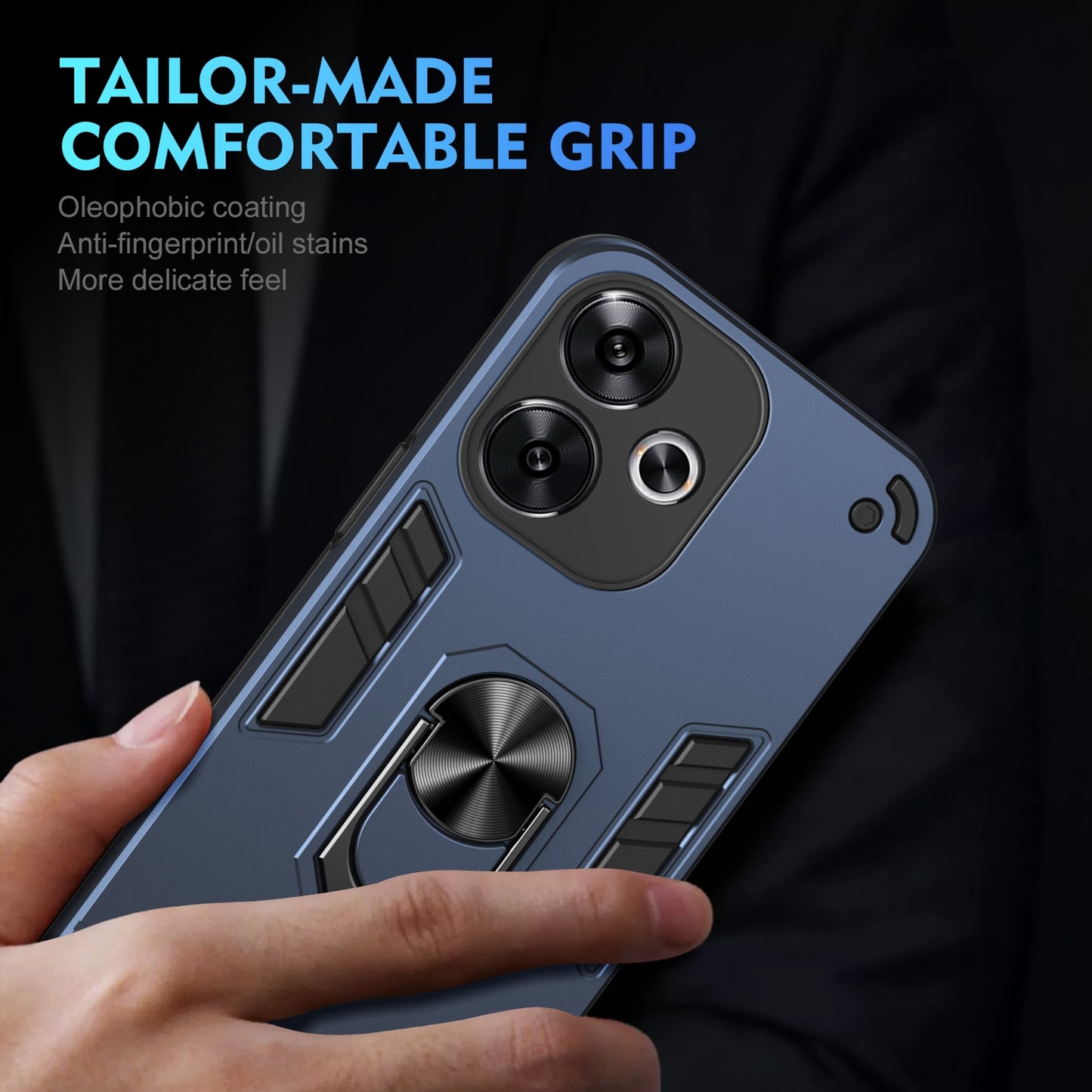 Shockproof Xiaomi Redmi Turbo 3 Phone Case with 360° Rotatable Metal Ring Holder, Magnetic Car Mount Stand, Ultra-Thin PC & Silicone Protection Cover