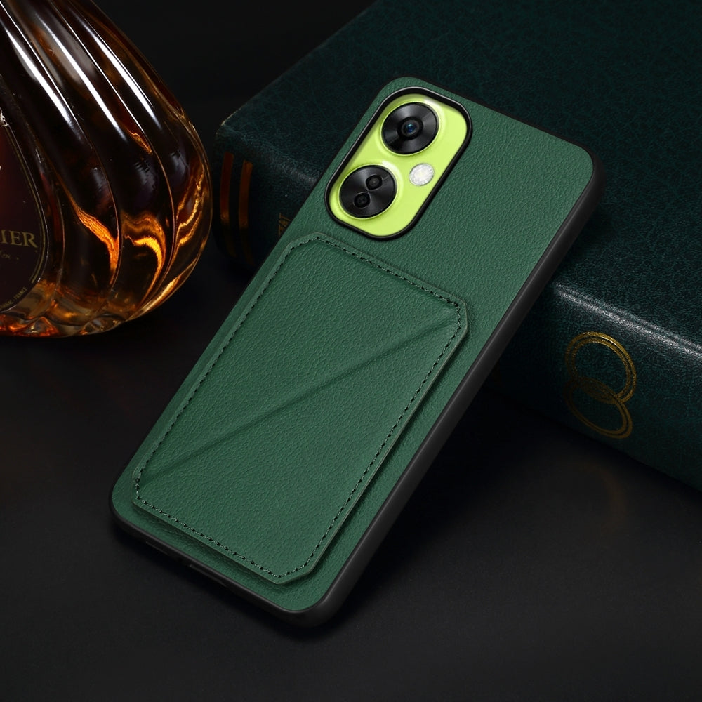 OnePlus Nord CE 3 Lite Calf Texture Leather Case with Dual Card Slots and Stand Function