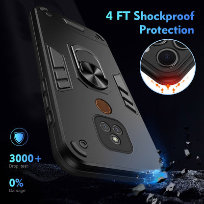 Shockproof Motorola Moto E7 Plus Phone Case with 360° Rotatable Metal Ring Holder, Magnetic Car Mount Stand, Ultra-Thin PC & Silicone Protection Cover