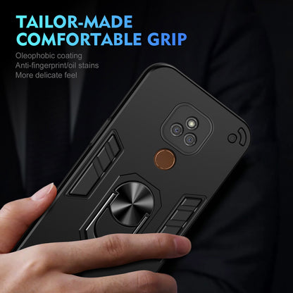 Shockproof Motorola Moto E7 Plus Phone Case with 360° Rotatable Metal Ring Holder, Magnetic Car Mount Stand, Ultra-Thin PC & Silicone Protection Cover