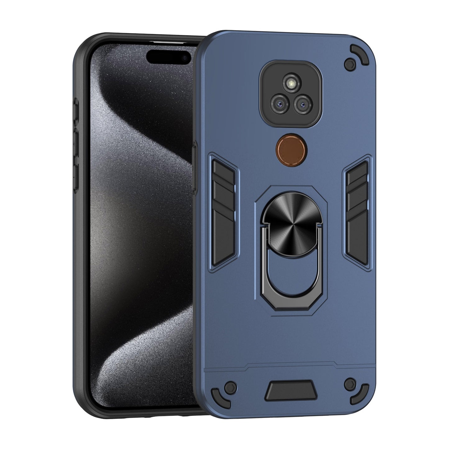 Shockproof Motorola Moto E7 Plus Phone Case with 360° Rotatable Metal Ring Holder, Magnetic Car Mount Stand, Ultra-Thin PC & Silicone Protection Cover