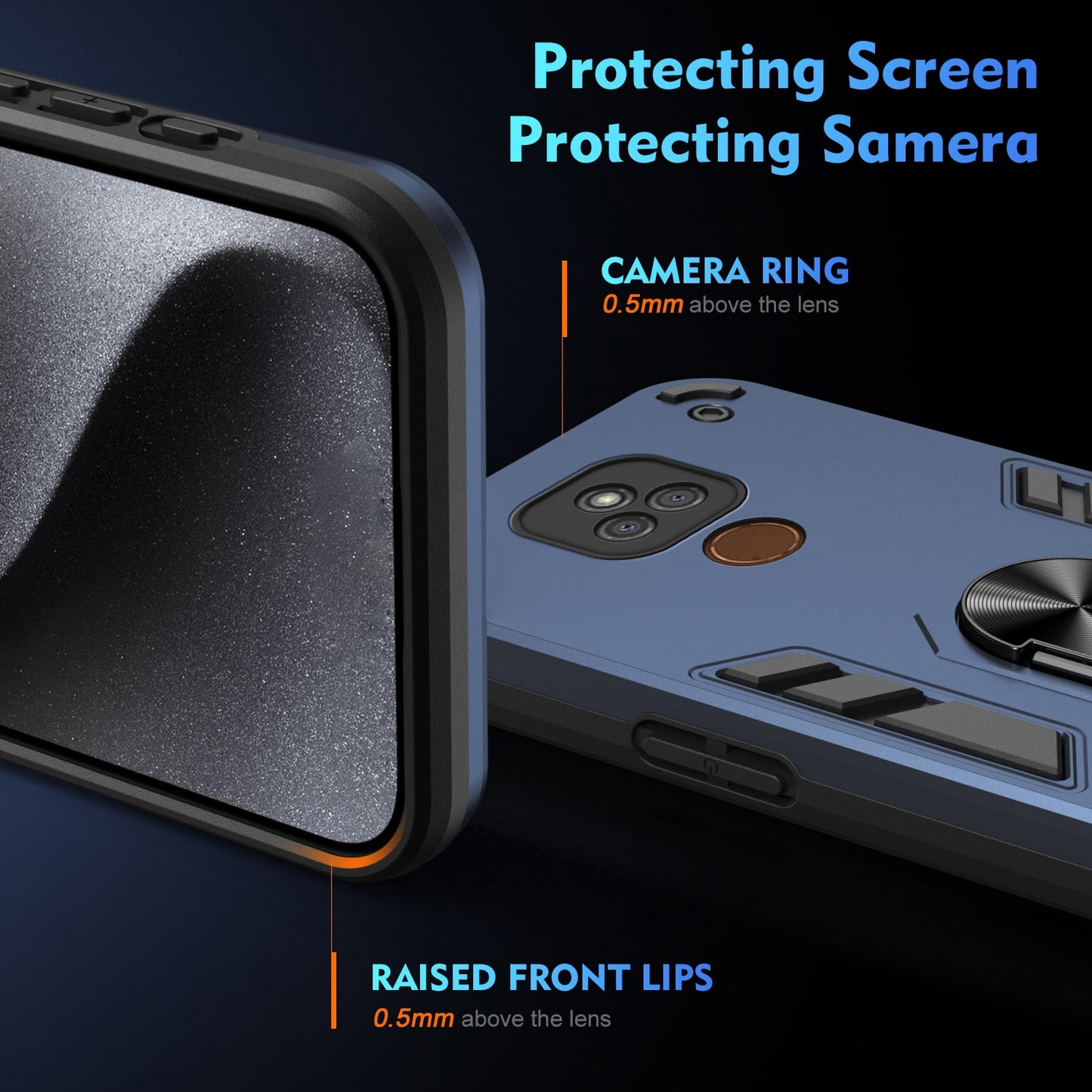 Shockproof Motorola Moto E7 Plus Phone Case with 360° Rotatable Metal Ring Holder, Magnetic Car Mount Stand, Ultra-Thin PC & Silicone Protection Cover