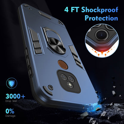 Shockproof Motorola Moto E7 Plus Phone Case with 360° Rotatable Metal Ring Holder, Magnetic Car Mount Stand, Ultra-Thin PC & Silicone Protection Cover