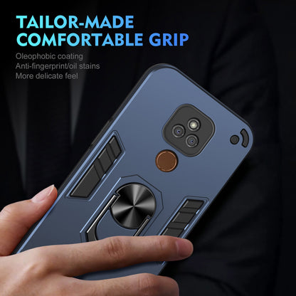 Shockproof Motorola Moto E7 Plus Phone Case with 360° Rotatable Metal Ring Holder, Magnetic Car Mount Stand, Ultra-Thin PC & Silicone Protection Cover