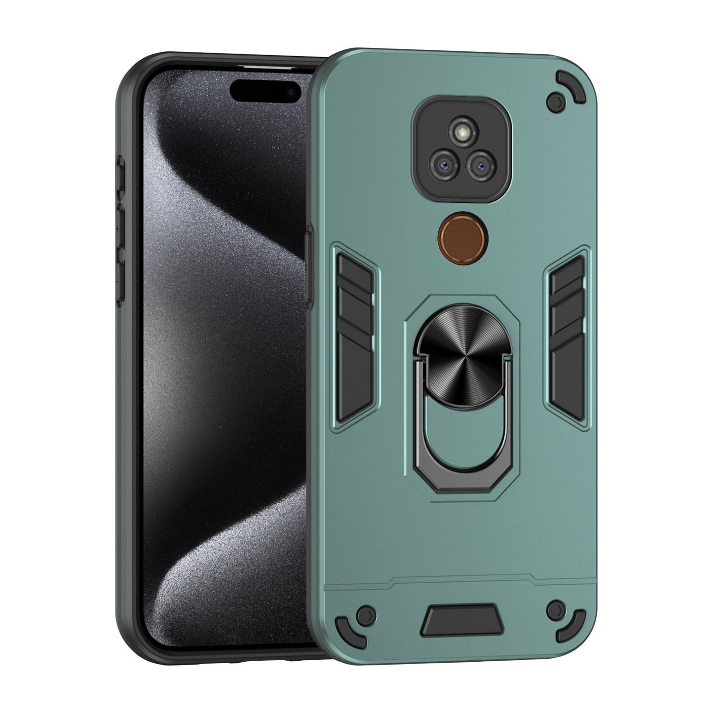 Shockproof Motorola Moto E7 Plus Phone Case with 360° Rotatable Metal Ring Holder, Magnetic Car Mount Stand, Ultra-Thin PC & Silicone Protection Cover