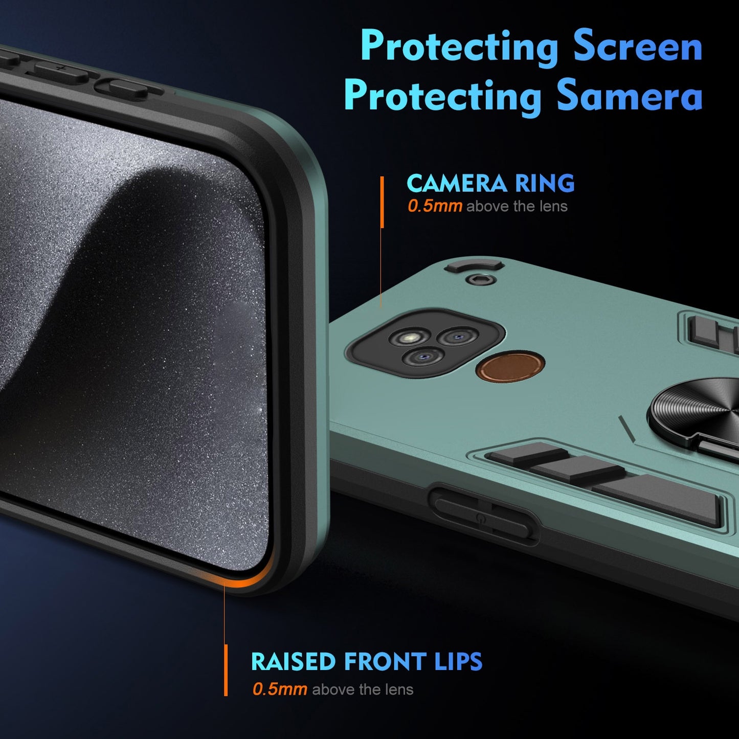 Shockproof Motorola Moto E7 Plus Phone Case with 360° Rotatable Metal Ring Holder, Magnetic Car Mount Stand, Ultra-Thin PC & Silicone Protection Cover