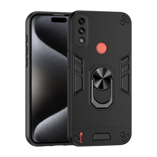 Shockproof Motorola Moto E7 Power Phone Case with 360° Rotatable Metal Ring Holder, Magnetic Car Mount Stand, Ultra-Thin PC & Silicone Protection Cover