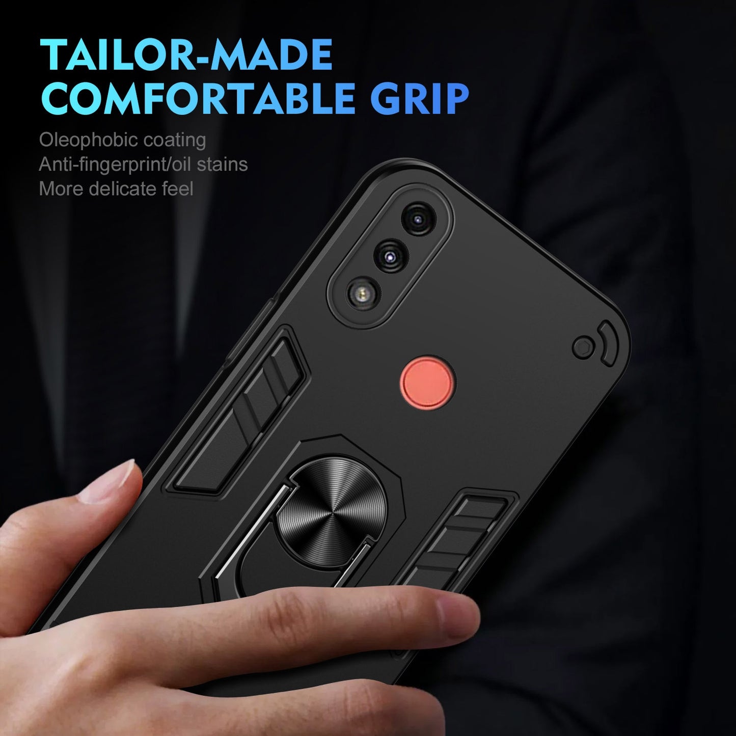 Shockproof Motorola Moto E7 Power Phone Case with 360° Rotatable Metal Ring Holder, Magnetic Car Mount Stand, Ultra-Thin PC & Silicone Protection Cover