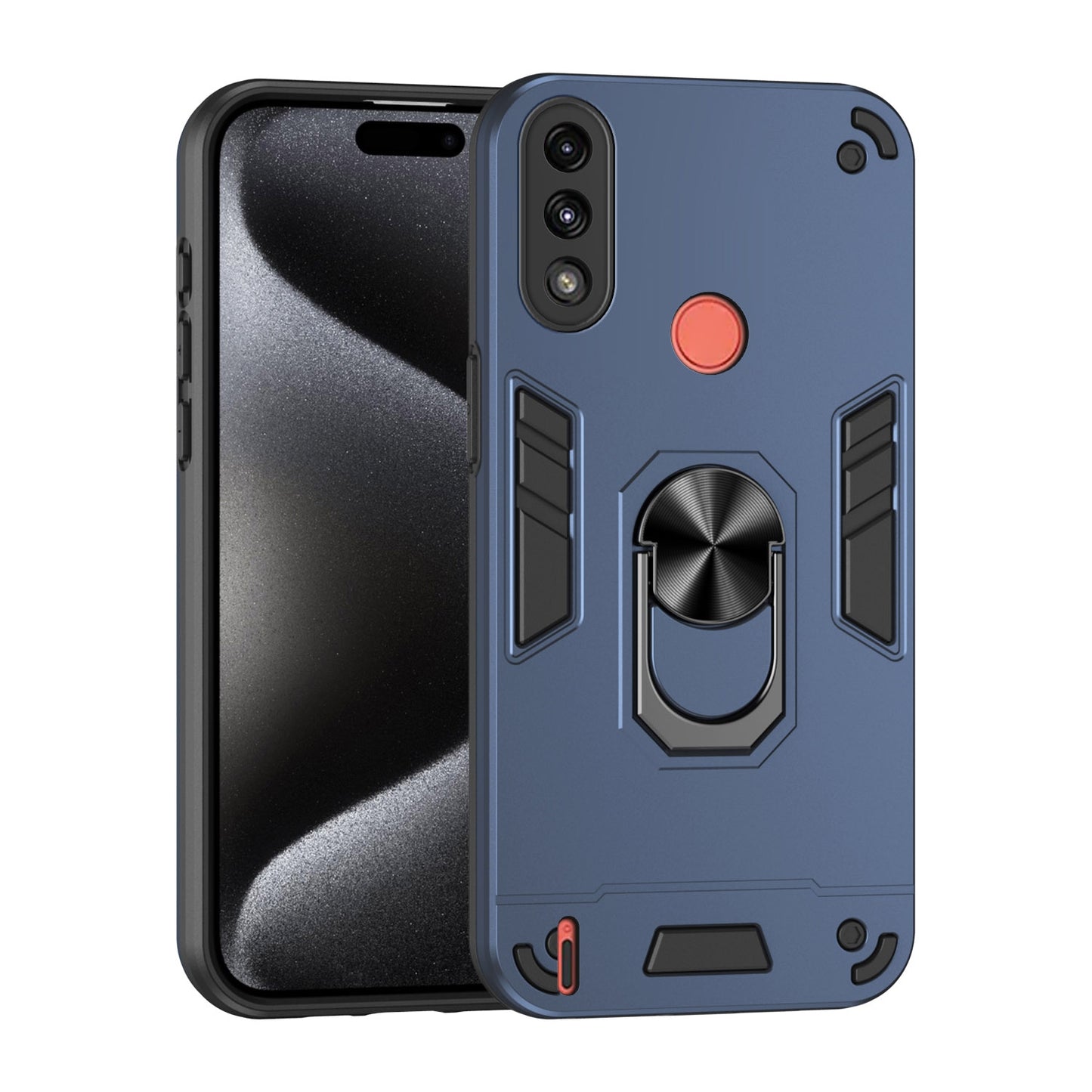 Shockproof Motorola Moto E7 Power Phone Case with 360° Rotatable Metal Ring Holder, Magnetic Car Mount Stand, Ultra-Thin PC & Silicone Protection Cover