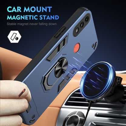 Shockproof Motorola Moto E7 Power Phone Case with 360° Rotatable Metal Ring Holder, Magnetic Car Mount Stand, Ultra-Thin PC & Silicone Protection Cover