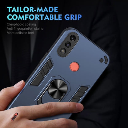 Shockproof Motorola Moto E7 Power Phone Case with 360° Rotatable Metal Ring Holder, Magnetic Car Mount Stand, Ultra-Thin PC & Silicone Protection Cover