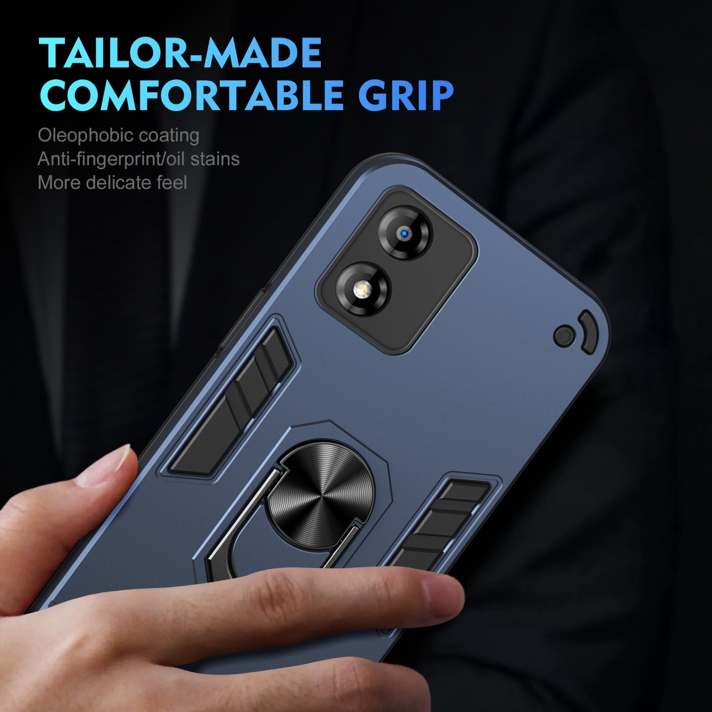 Shockproof Motorola Moto E13 Phone Case with 360° Rotatable Metal Ring Holder, Magnetic Car Mount Stand, Ultra-Thin PC & Silicone Protection Cover