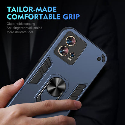 Shockproof Motorola Edge 30 Fusion Phone Case with 360° Rotatable Metal Ring Holder, Magnetic Car Mount Stand, Ultra-Thin PC & Silicone Protection Cover