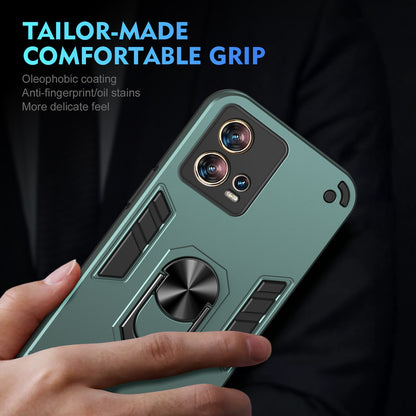 Shockproof Motorola Edge 30 Fusion Phone Case with 360° Rotatable Metal Ring Holder, Magnetic Car Mount Stand, Ultra-Thin PC & Silicone Protection Cover