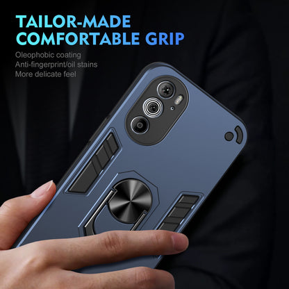 Shockproof Motorola Edge 30 Pro Phone Case with 360° Rotatable Metal Ring Holder, Magnetic Car Mount Stand, Ultra-Thin PC & Silicone Protection Cover