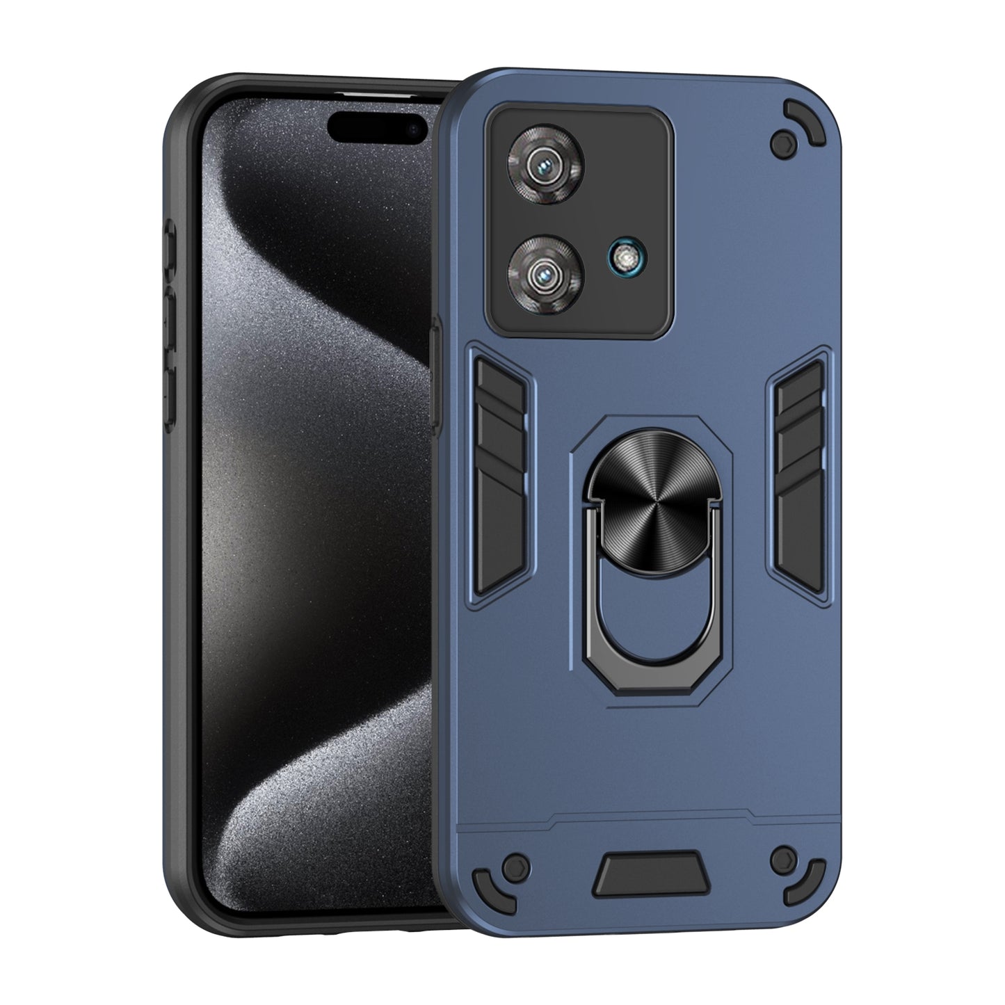 Shockproof Motorola Edge 40 Neo Phone Case with 360° Rotatable Metal Ring Holder, Magnetic Car Mount Stand, Ultra-Thin PC & Silicone Protection Cover