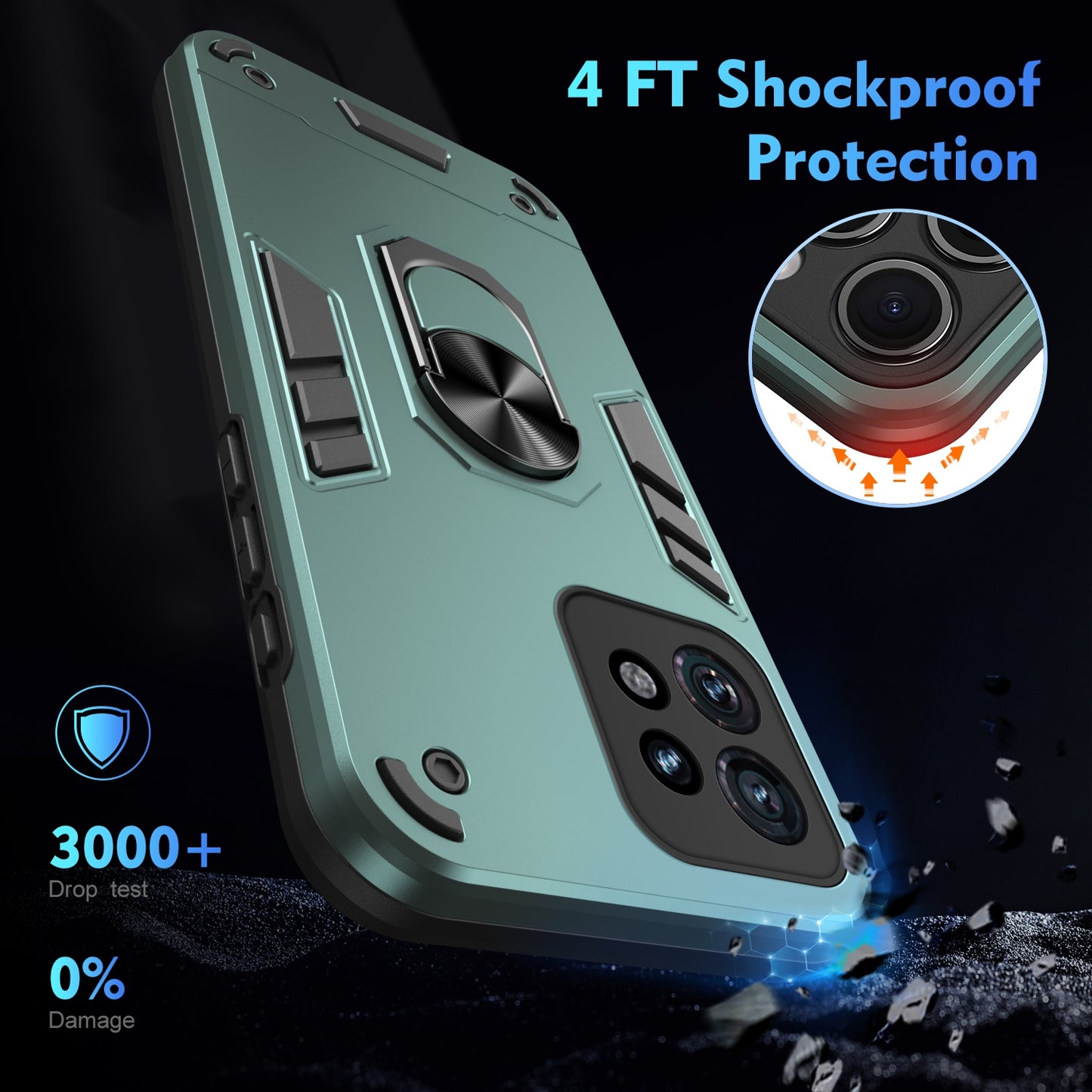 Shockproof Motorola Edge 40 Pro Phone Case with 360° Rotatable Metal Ring Holder, Magnetic Car Mount Stand, Ultra-Thin PC & Silicone Protection Cover