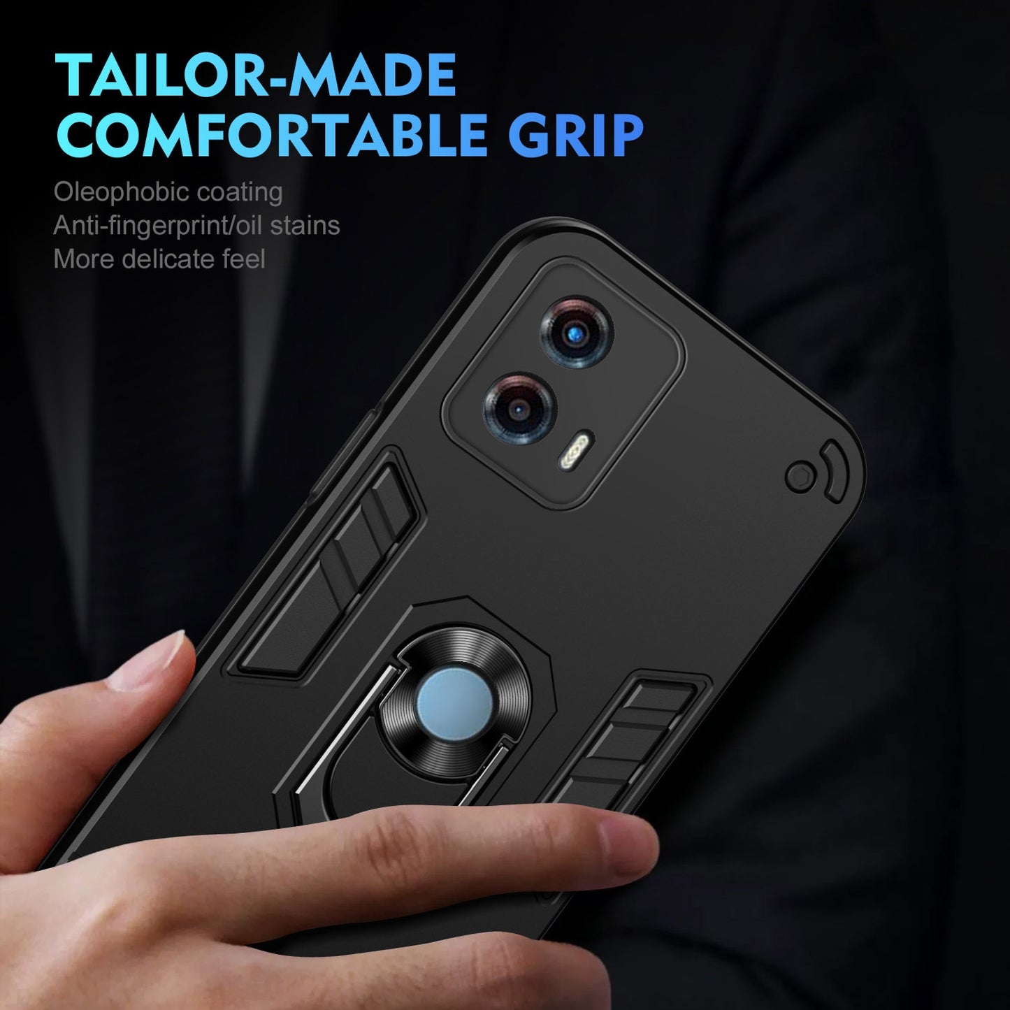 Shockproof Motorola Moto G 2023 Phone Case with 360° Rotatable Metal Ring Holder, Magnetic Car Mount Stand, Ultra-Thin PC & Silicone Protection Cover