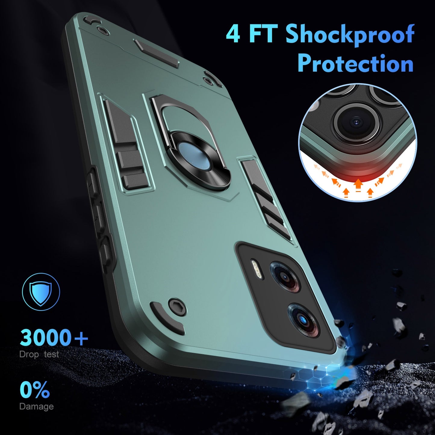 Shockproof Motorola Moto G 2023 Phone Case with 360° Rotatable Metal Ring Holder, Magnetic Car Mount Stand, Ultra-Thin PC & Silicone Protection Cover