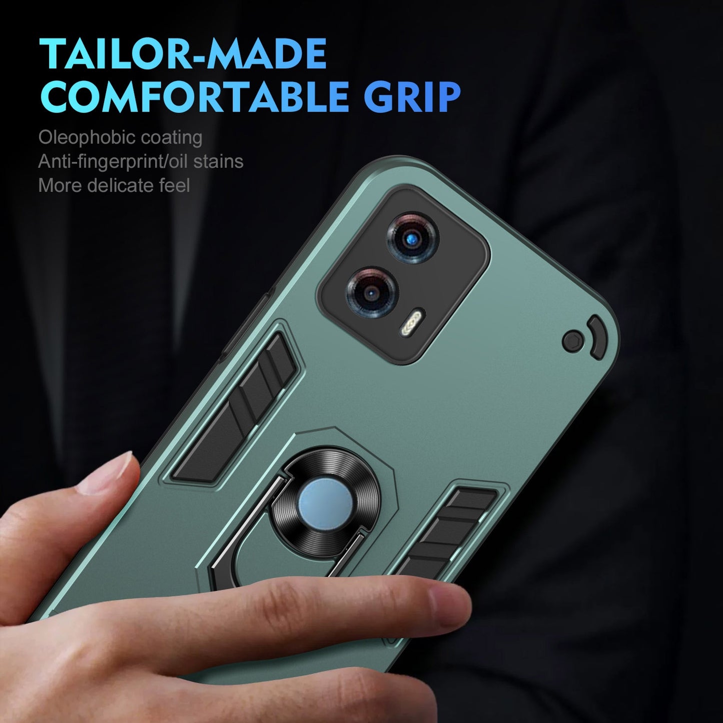 Shockproof Motorola Moto G 2023 Phone Case with 360° Rotatable Metal Ring Holder, Magnetic Car Mount Stand, Ultra-Thin PC & Silicone Protection Cover