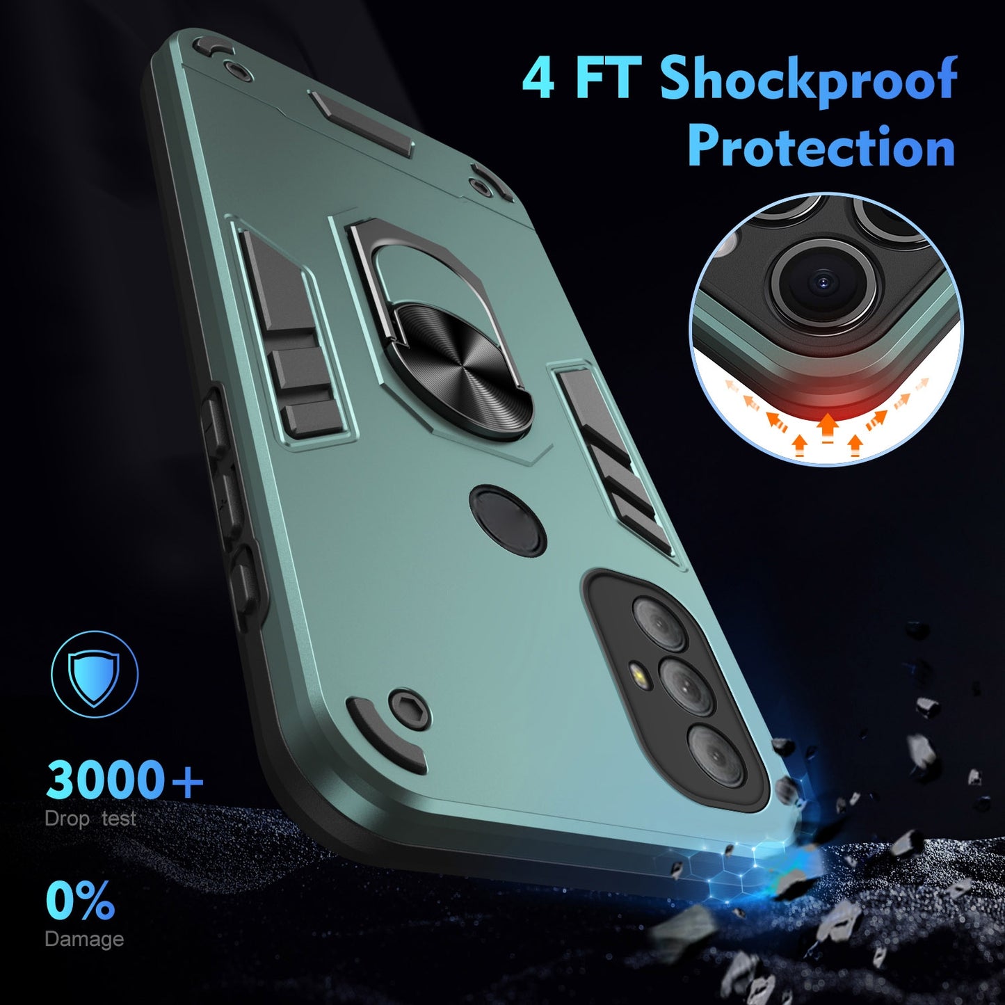 Shockproof Motorola Moto G Power 2022 Phone Case with 360° Rotatable Metal Ring Holder, Magnetic Car Mount Stand, Ultra-Thin PC & Silicone Protection Cover