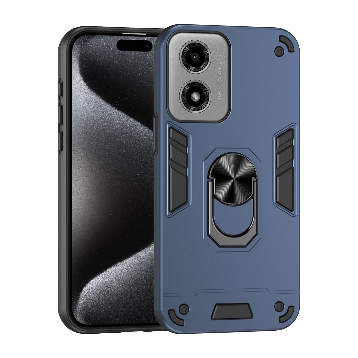 Shockproof Motorola Moto G04 Phone Case with 360° Rotatable Metal Ring Holder, Magnetic Car Mount Stand, Ultra-Thin PC & Silicone Protection Cover