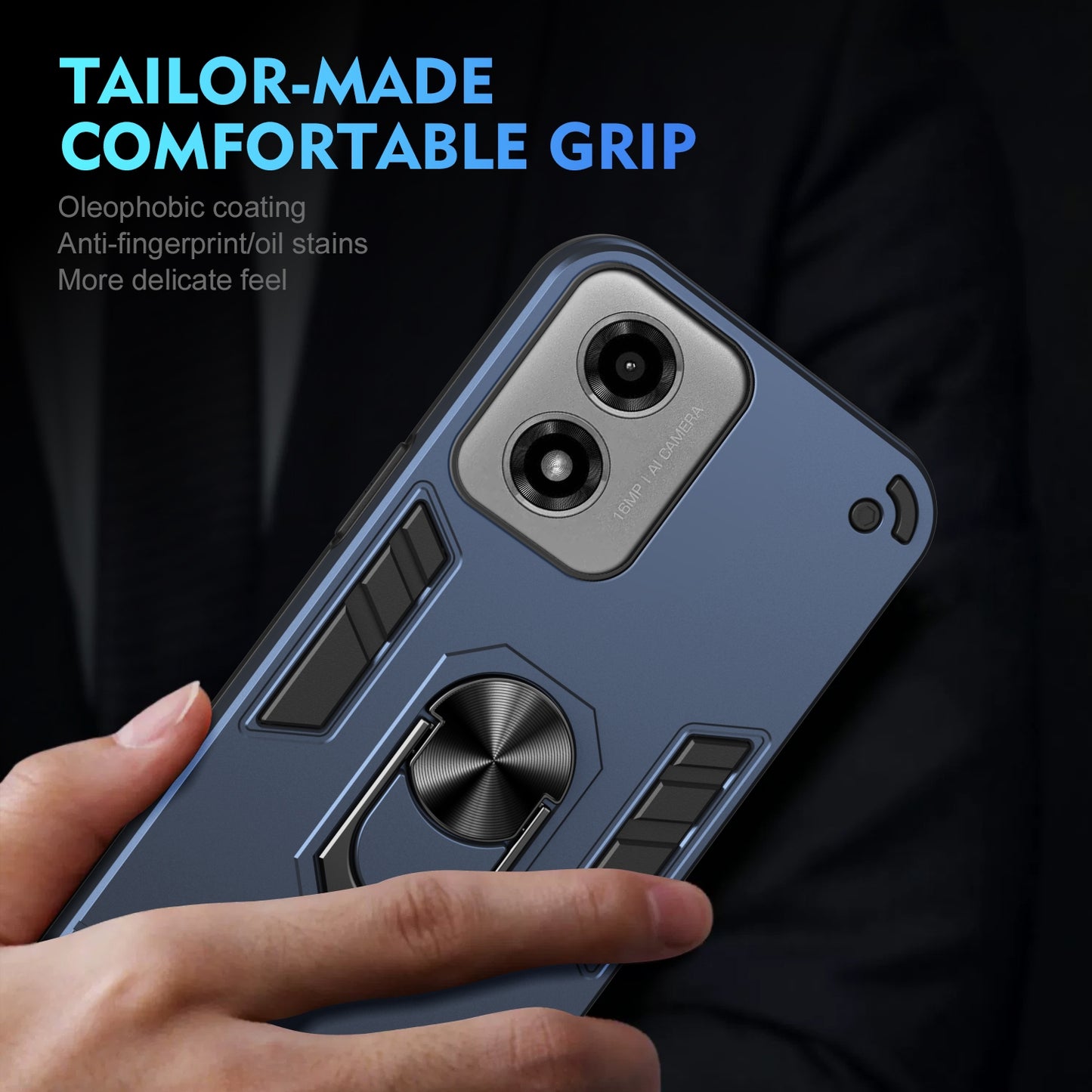 Shockproof Motorola Moto G04 Phone Case with 360° Rotatable Metal Ring Holder, Magnetic Car Mount Stand, Ultra-Thin PC & Silicone Protection Cover