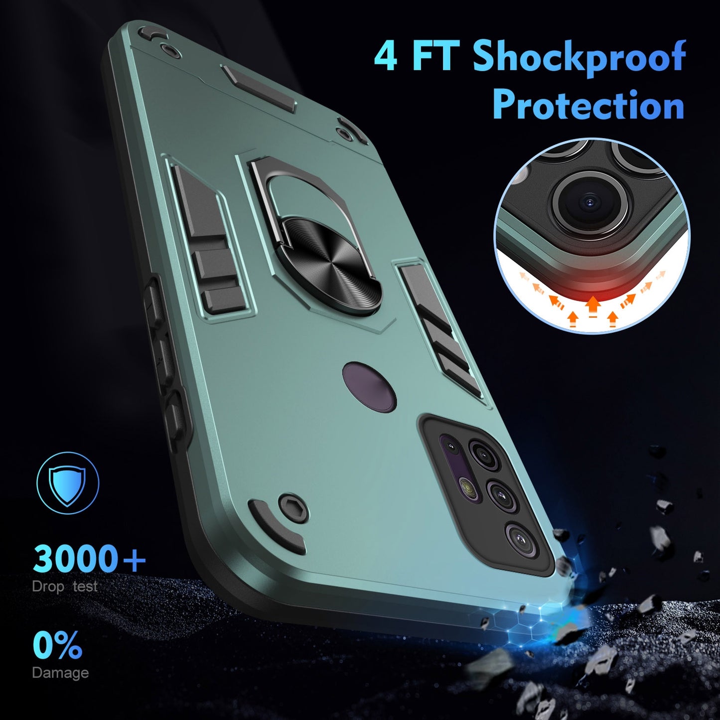 Shockproof Motorola Moto G10 Phone Case with 360° Rotatable Metal Ring Holder, Magnetic Car Mount Stand, Ultra-Thin PC & Silicone Protection Cover