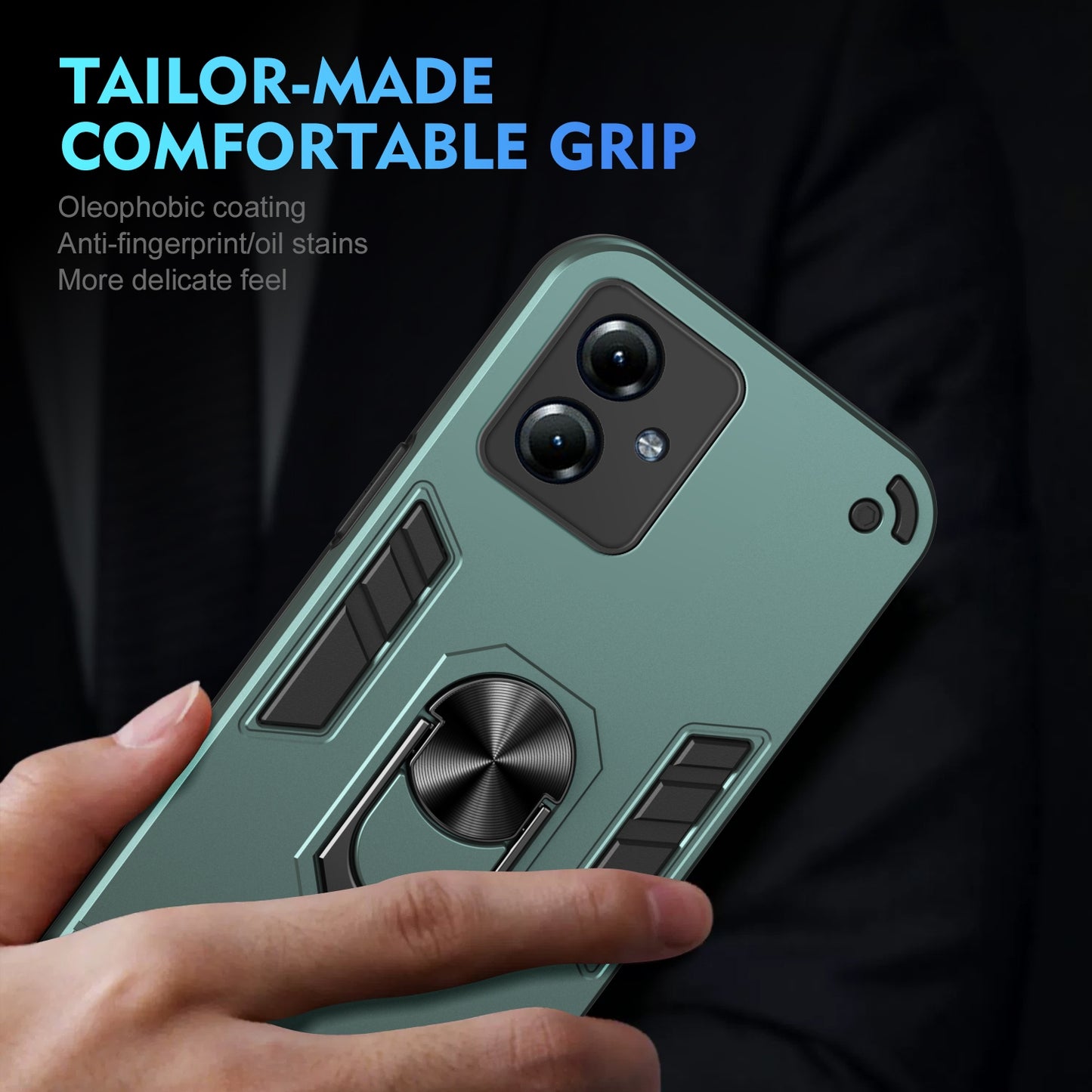 Shockproof Motorola Moto G14 Phone Case with 360° Rotatable Metal Ring Holder, Magnetic Car Mount Stand, Ultra-Thin PC & Silicone Protection Cover