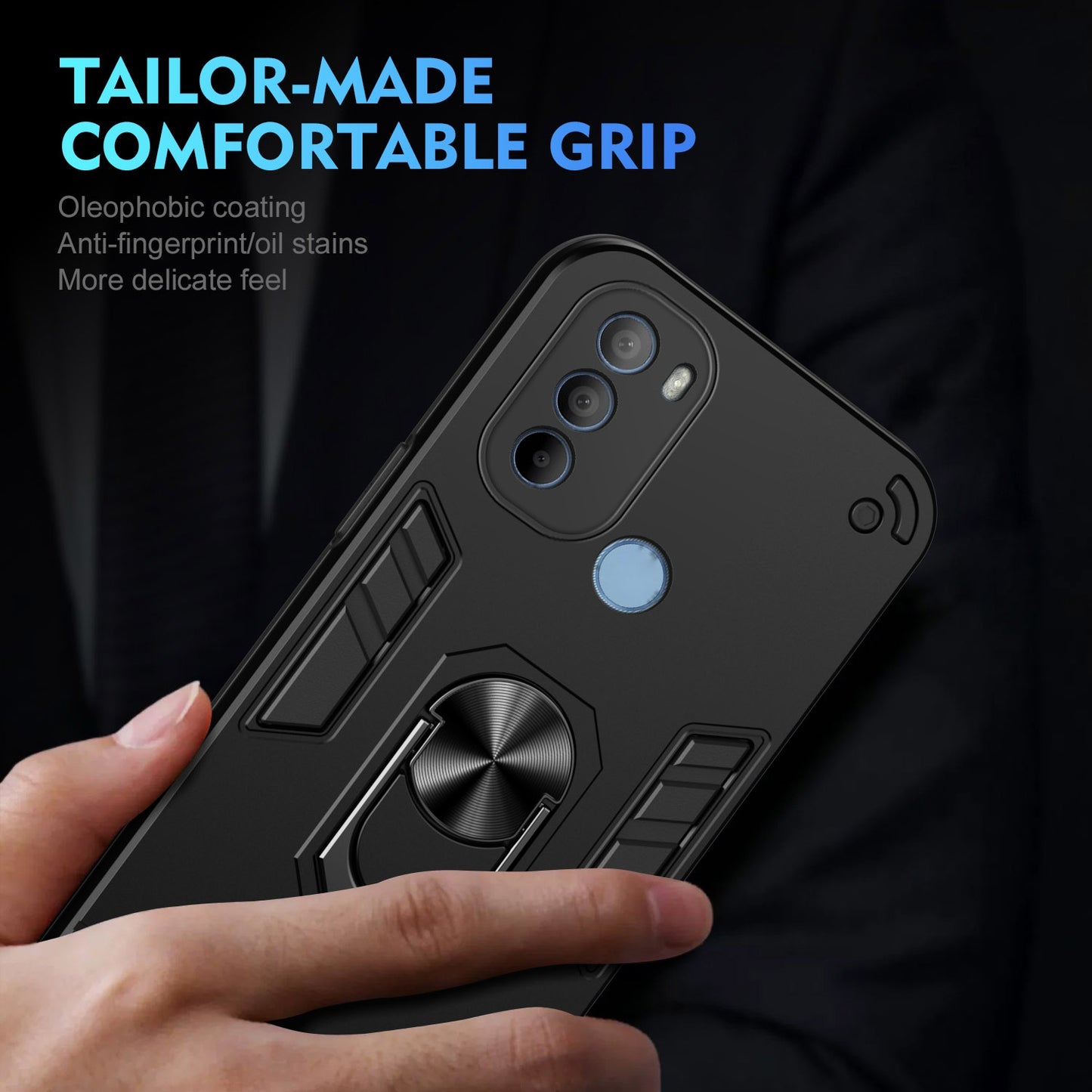 Shockproof Motorola Moto G31 Phone Case with 360° Rotatable Metal Ring Holder, Magnetic Car Mount Stand, Ultra-Thin PC & Silicone Protection Cover