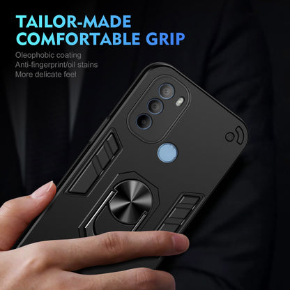 Shockproof Motorola Moto G31 Phone Case with 360° Rotatable Metal Ring Holder, Magnetic Car Mount Stand, Ultra-Thin PC & Silicone Protection Cover