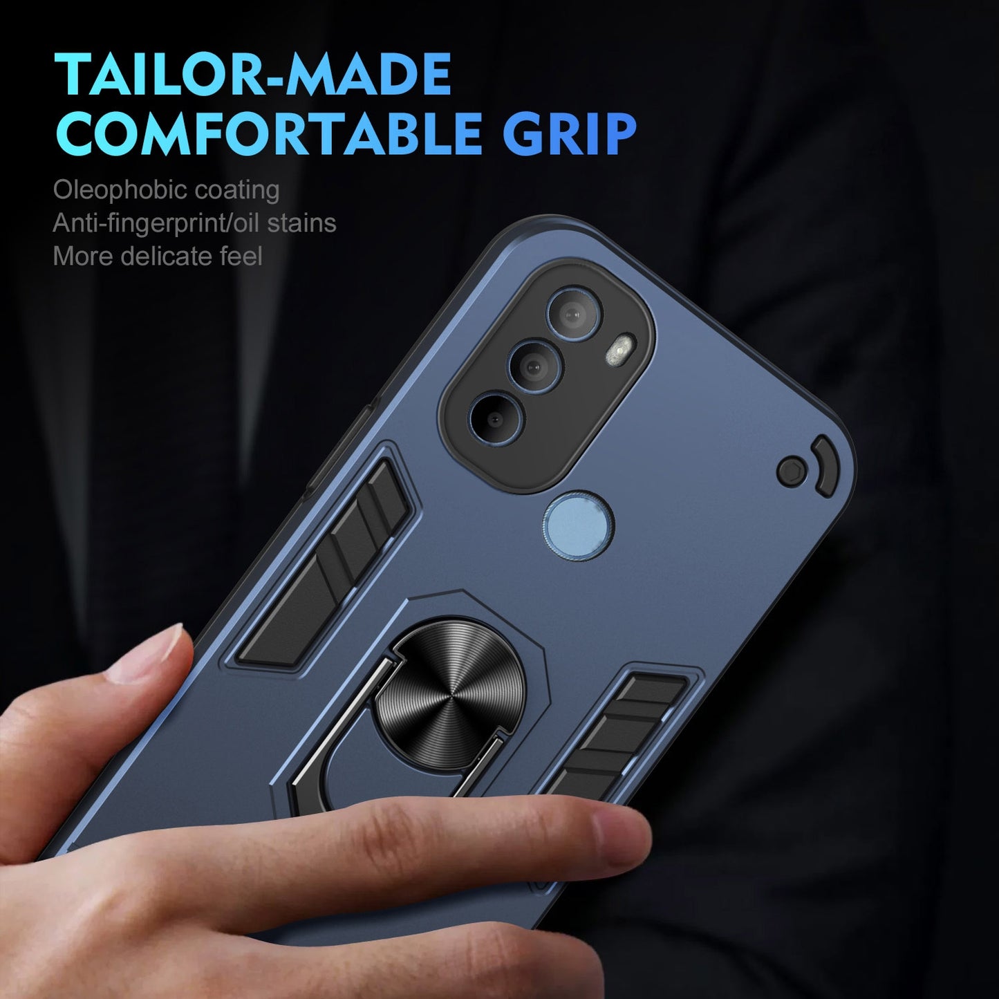 Shockproof Motorola Moto G31 Phone Case with 360° Rotatable Metal Ring Holder, Magnetic Car Mount Stand, Ultra-Thin PC & Silicone Protection Cover